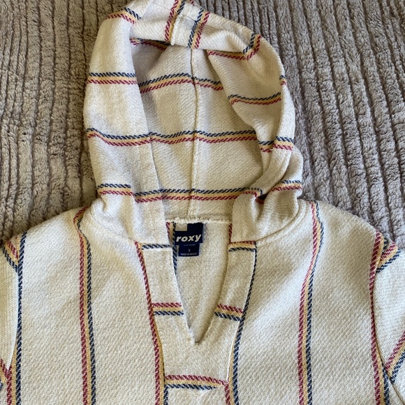 Roxy Long Sleeve Pullover Hoodie Size Small White and Colorful Stripes Hippie - Picture 3 of 7